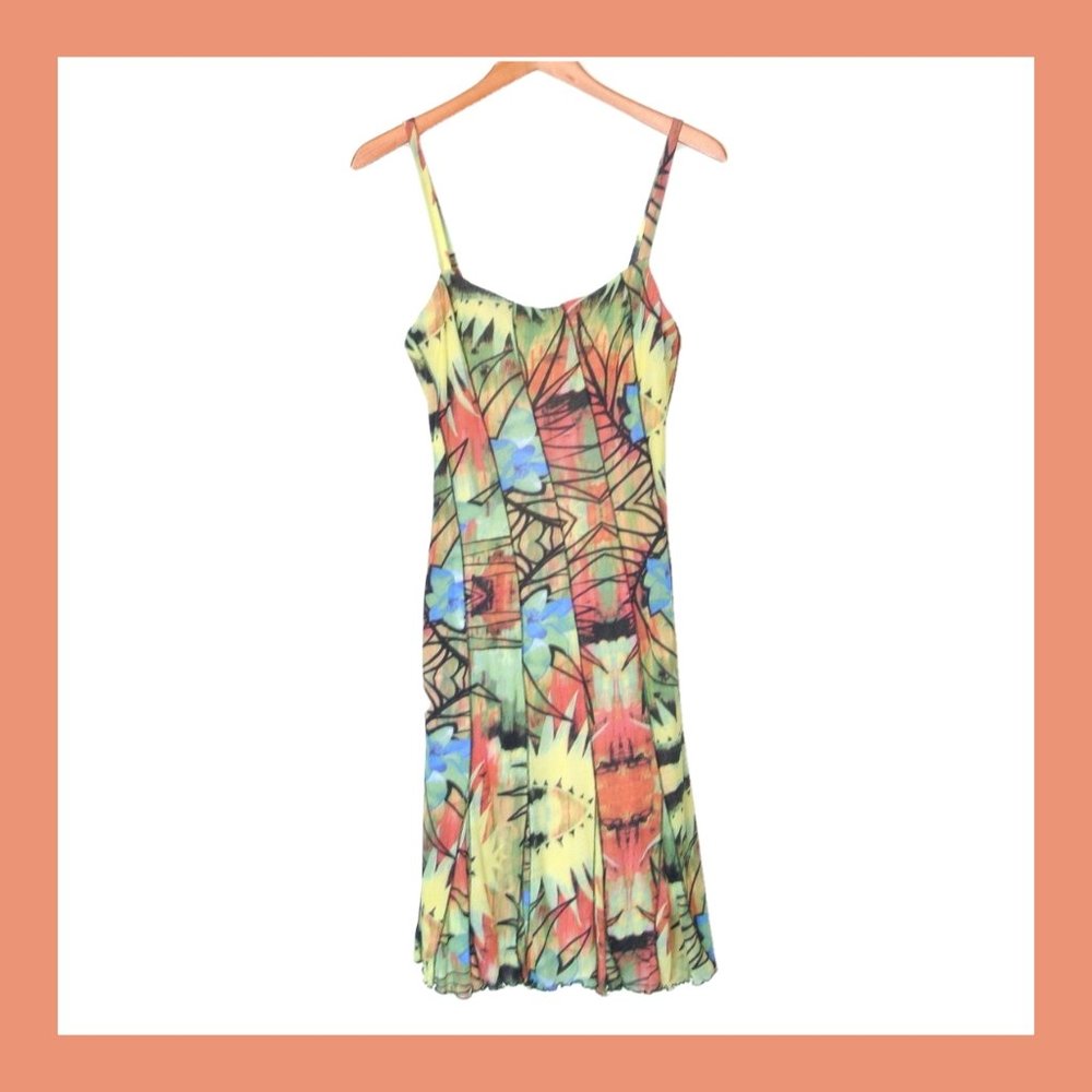 Elana Kattan Print Mesh Fit N Flare Dress XS